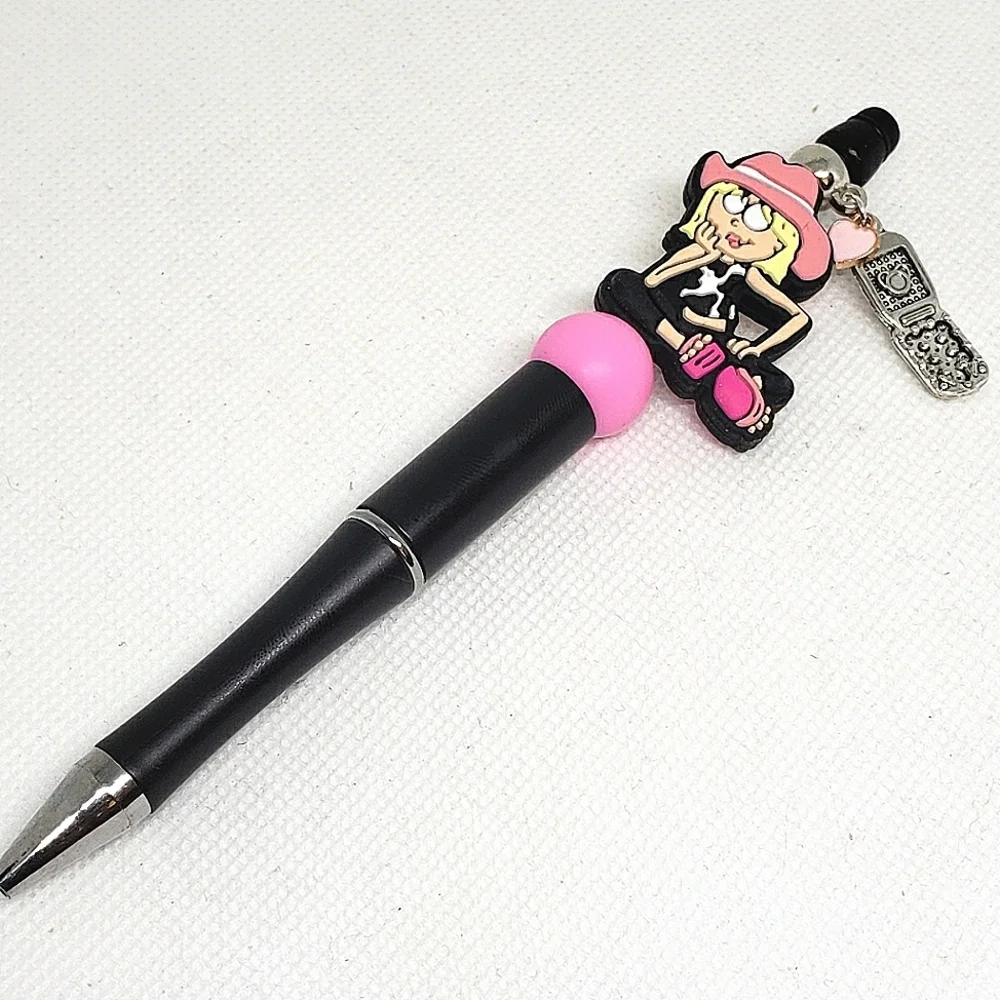Handmade Lizzie Mcguire Beaded Silicone Focal Bead Pen